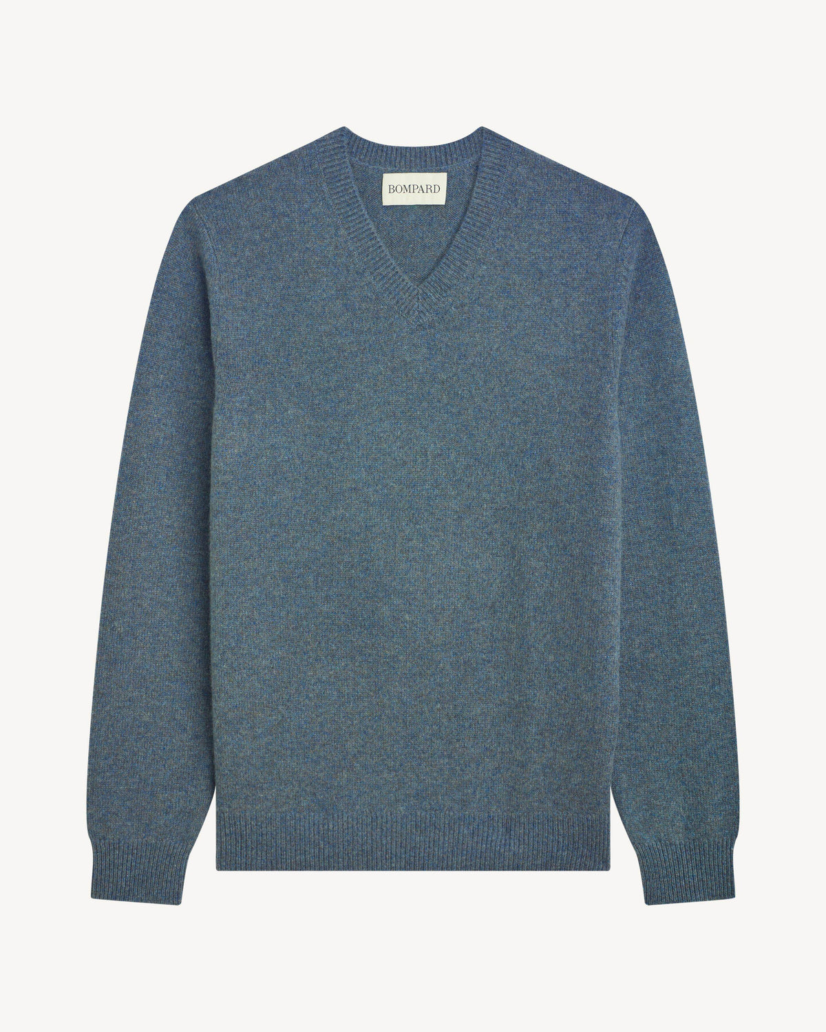 Pull col V-BLEU GRANIT-100% cachemire