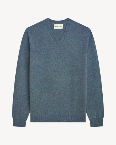 Pull col V-BLEU GRANIT-100% cachemire