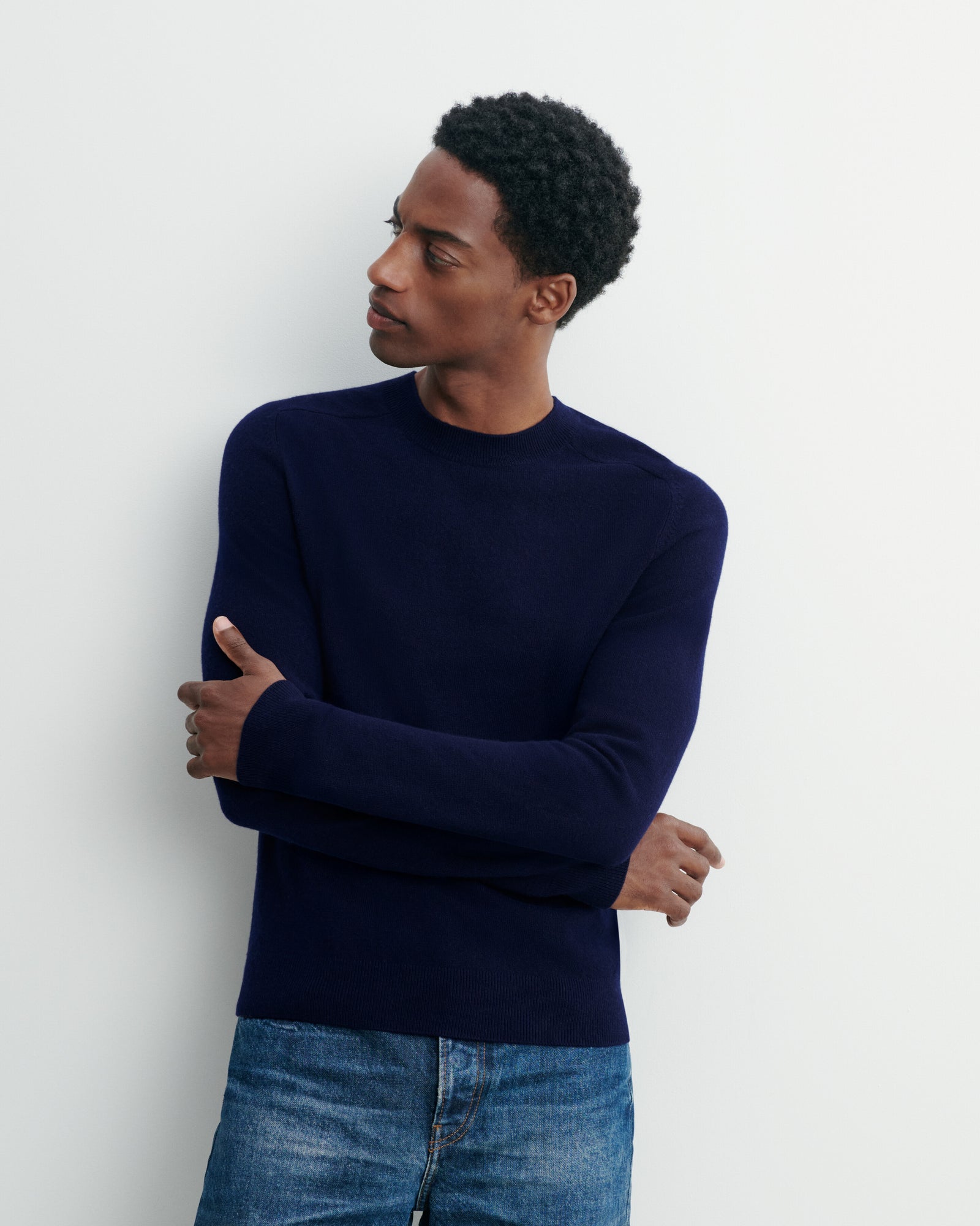 Pull col rond manches marteau-MARINE-100% cachemire