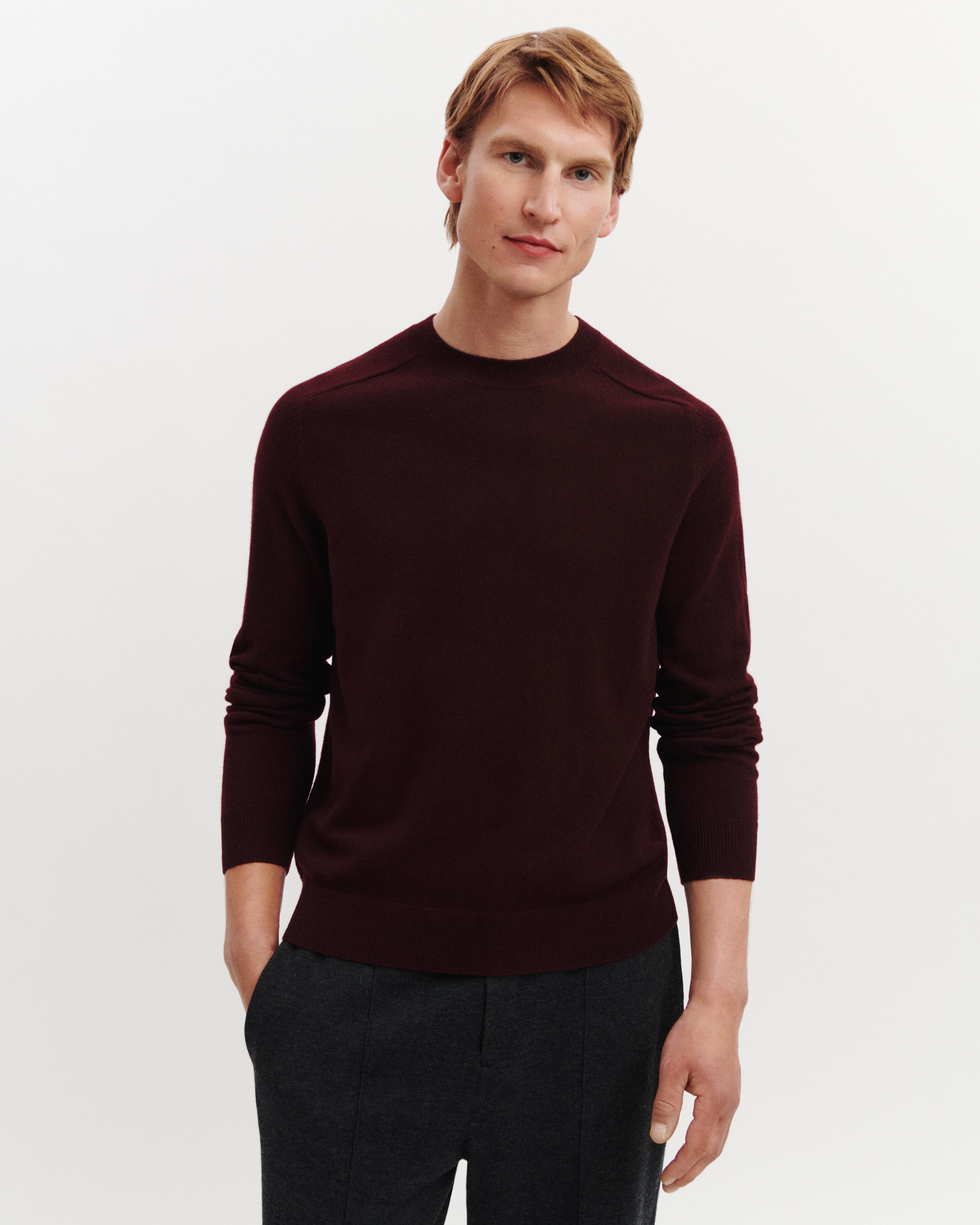 Pull col rond manches marteau-GRENAT-100% cachemire