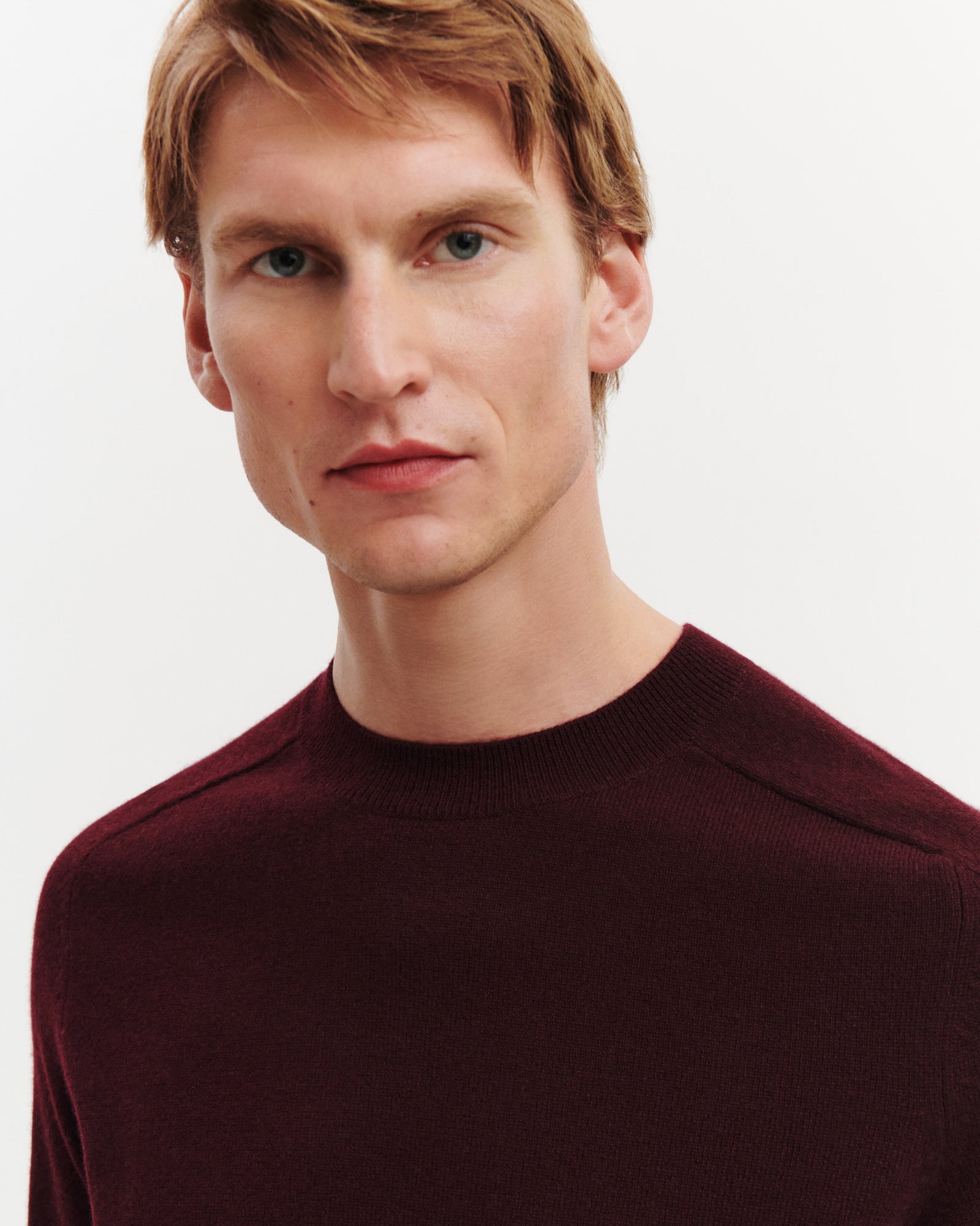 Pull col rond manches marteau-GRENAT-100% cachemire