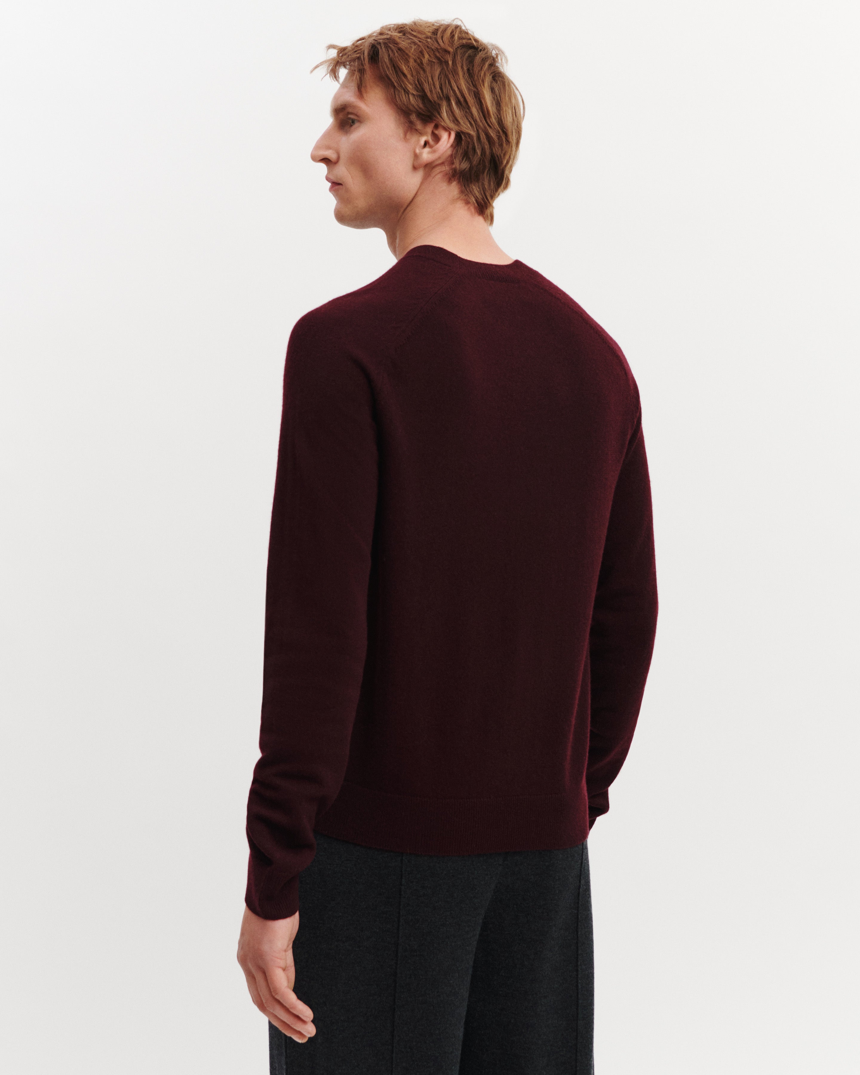 Pull col rond manches marteau-GRENAT-100% cachemire