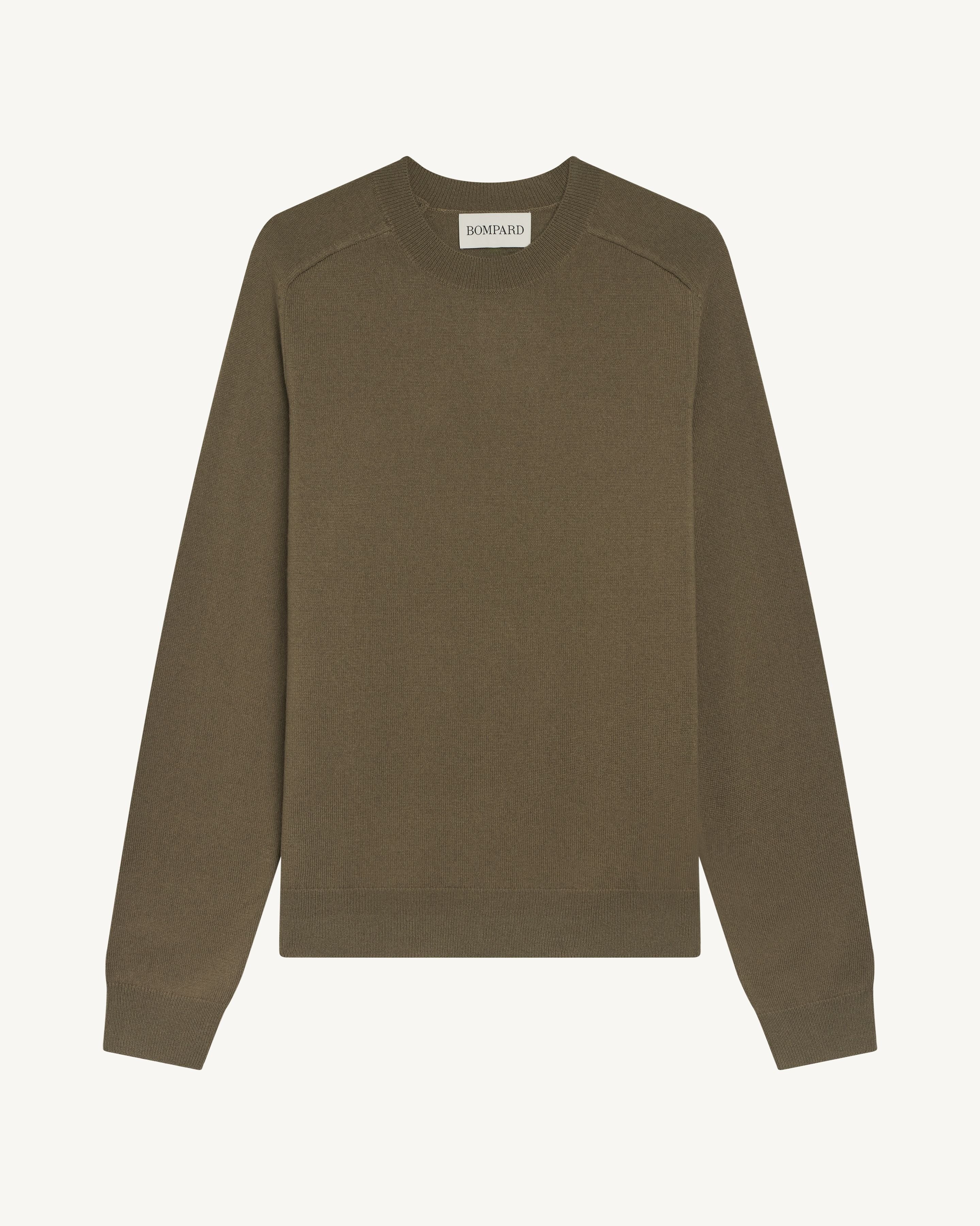 Pull col rond manches marteau-ARGILE-100% cachemire