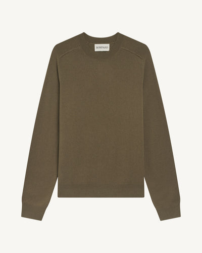 Pull col rond manches marteau-ARGILE-100% cachemire