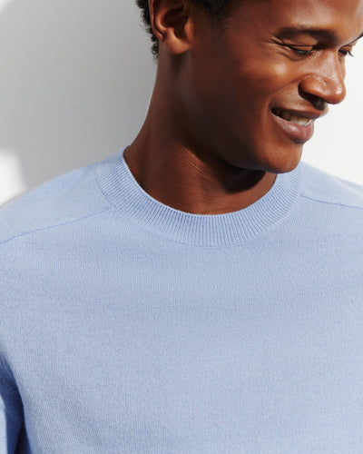 Pull col rond manches marteau-BLEU AGATE-100% cachemire