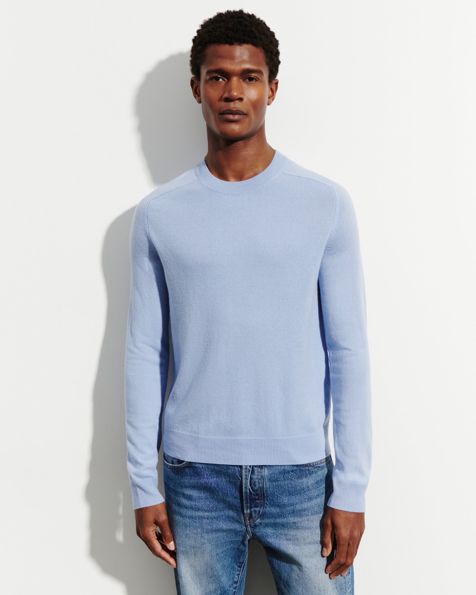 Pull col rond manches marteau-BLEU AGATE-100% cachemire