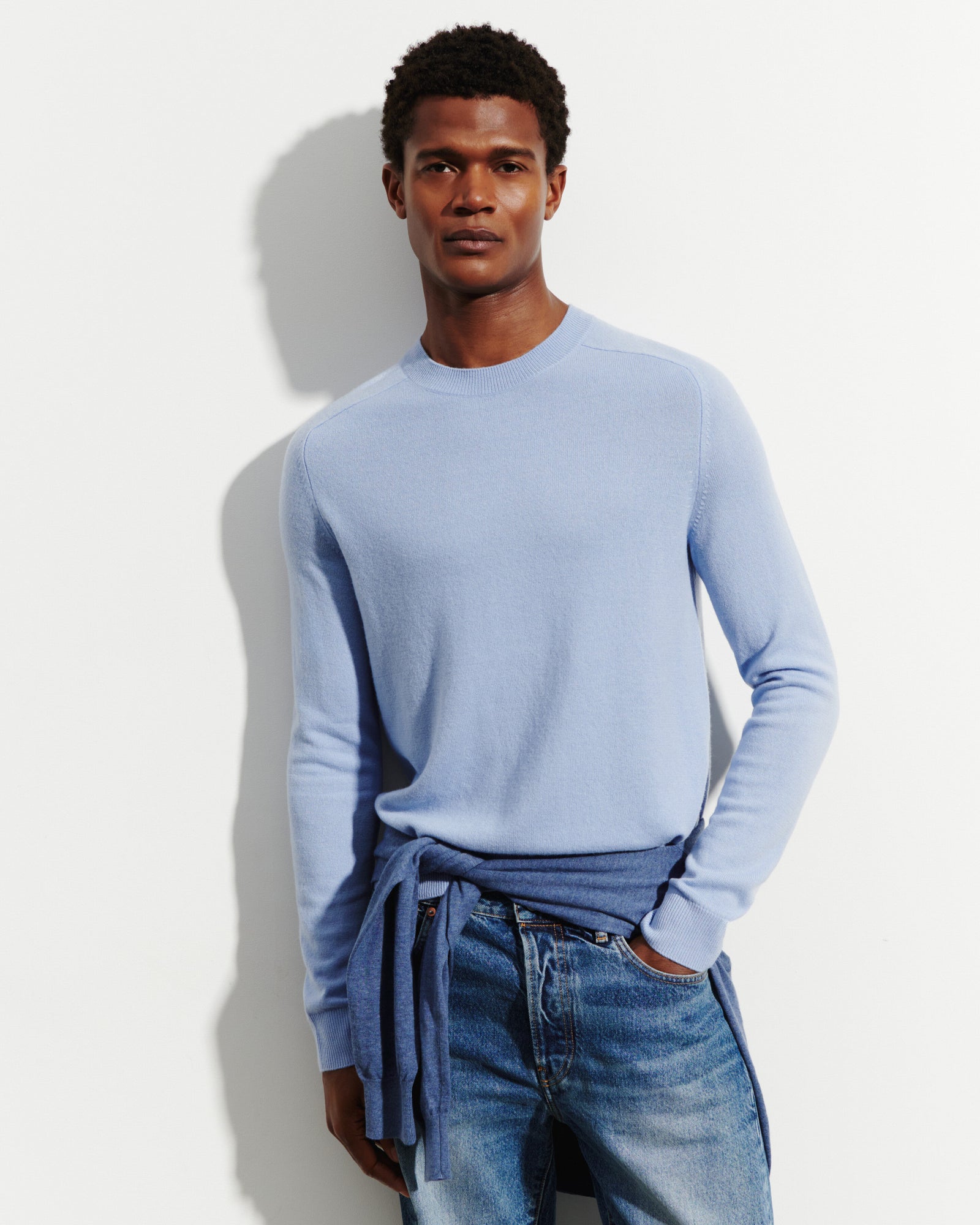 Pull col rond manches marteau-BLEU AGATE-100% cachemire