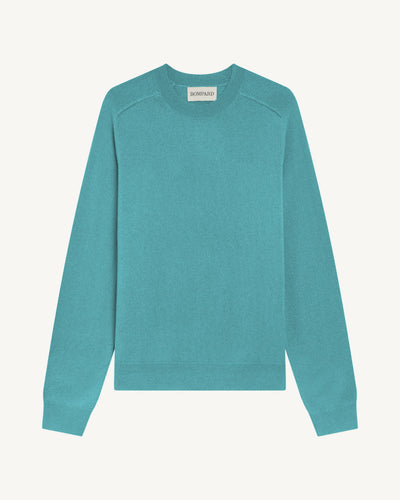 Pull col rond manches marteau-CYAN-100% cachemire