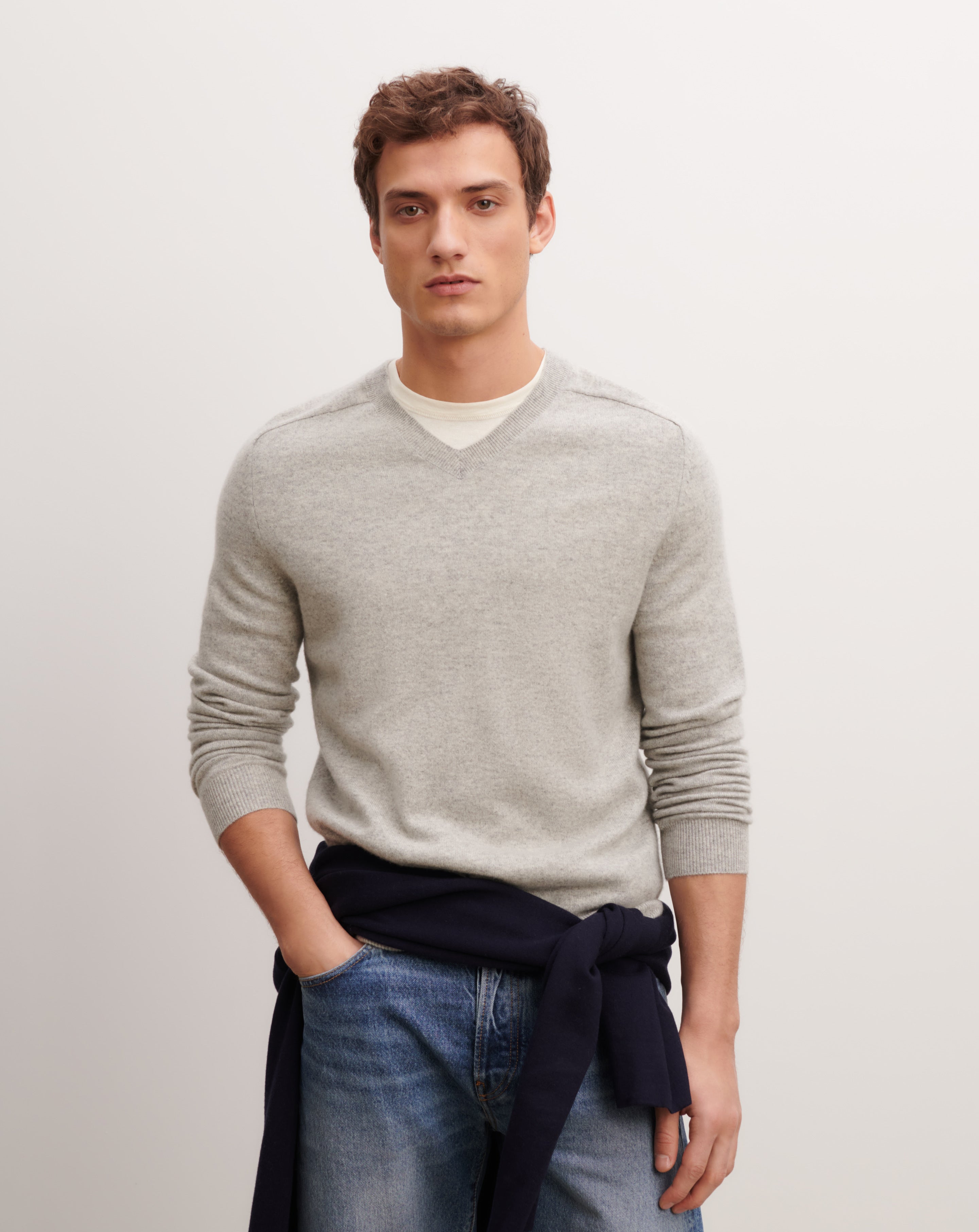 Pull V manches marteau-GRIS ARGENTE-100% cachemire