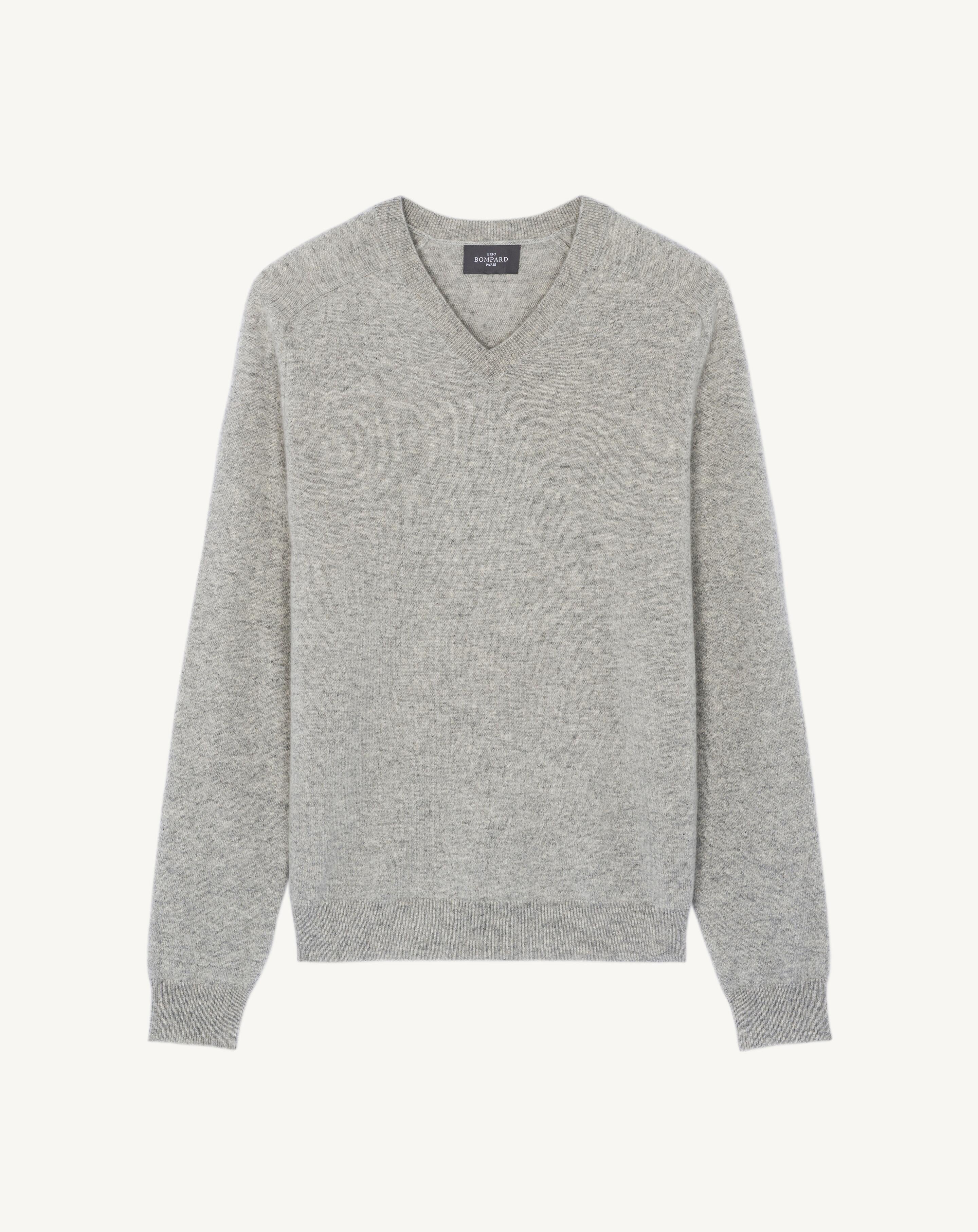 Pull V manches marteau-GRIS ARGENTE-100% cachemire