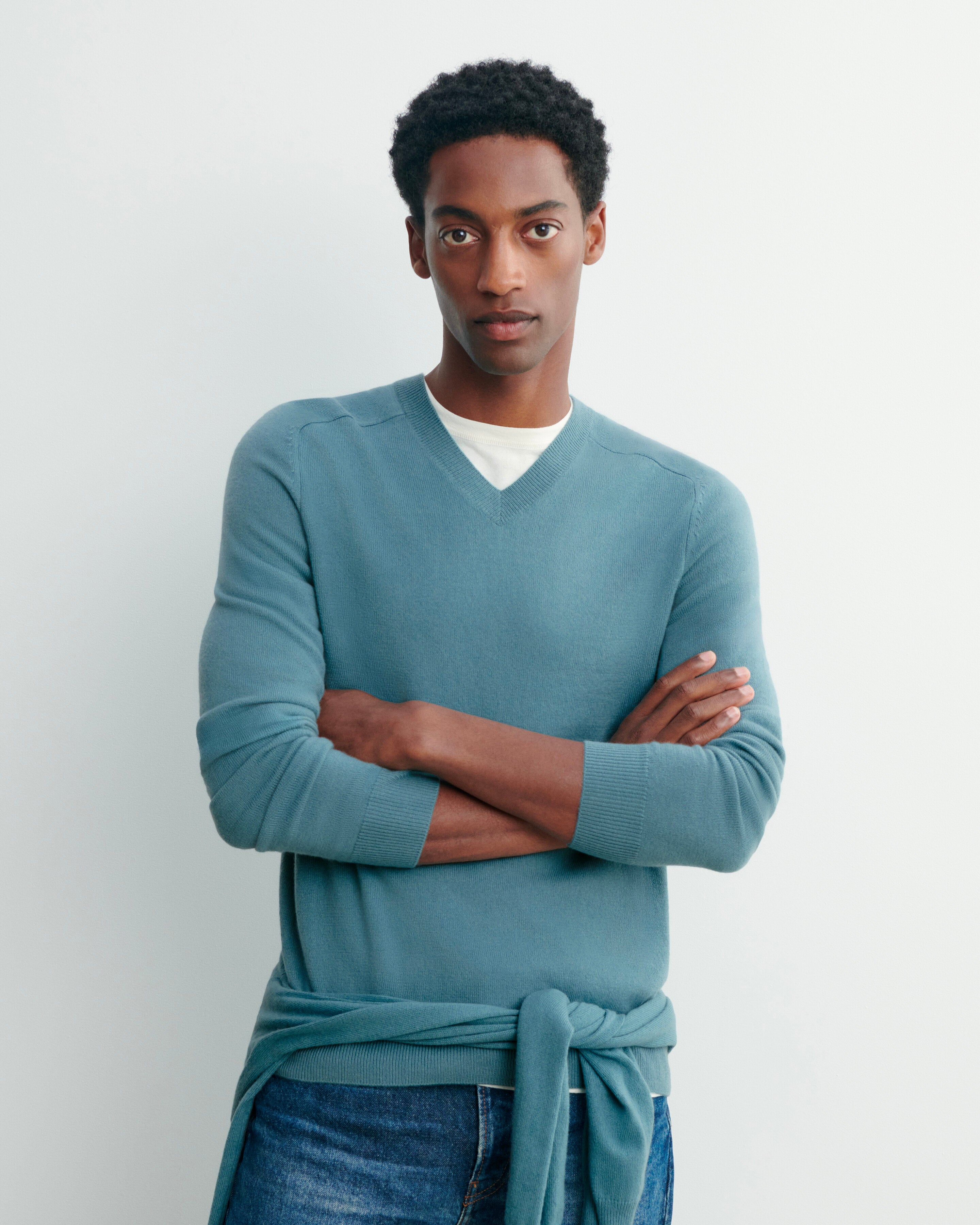 Pull V manches marteau-BLEU ARCHIPEL-100% cachemire