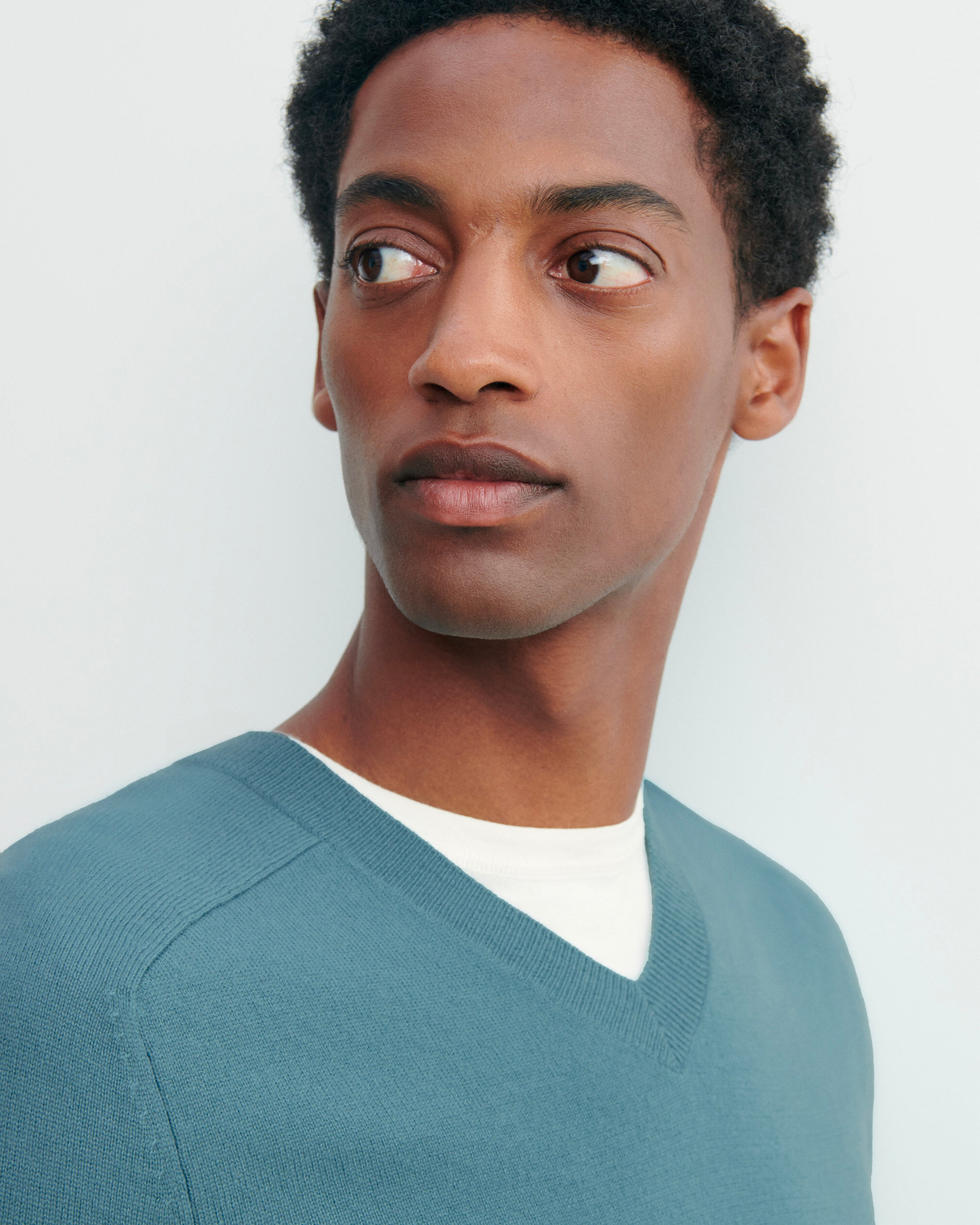 Pull V manches marteau-BLEU ARCHIPEL-100% cachemire