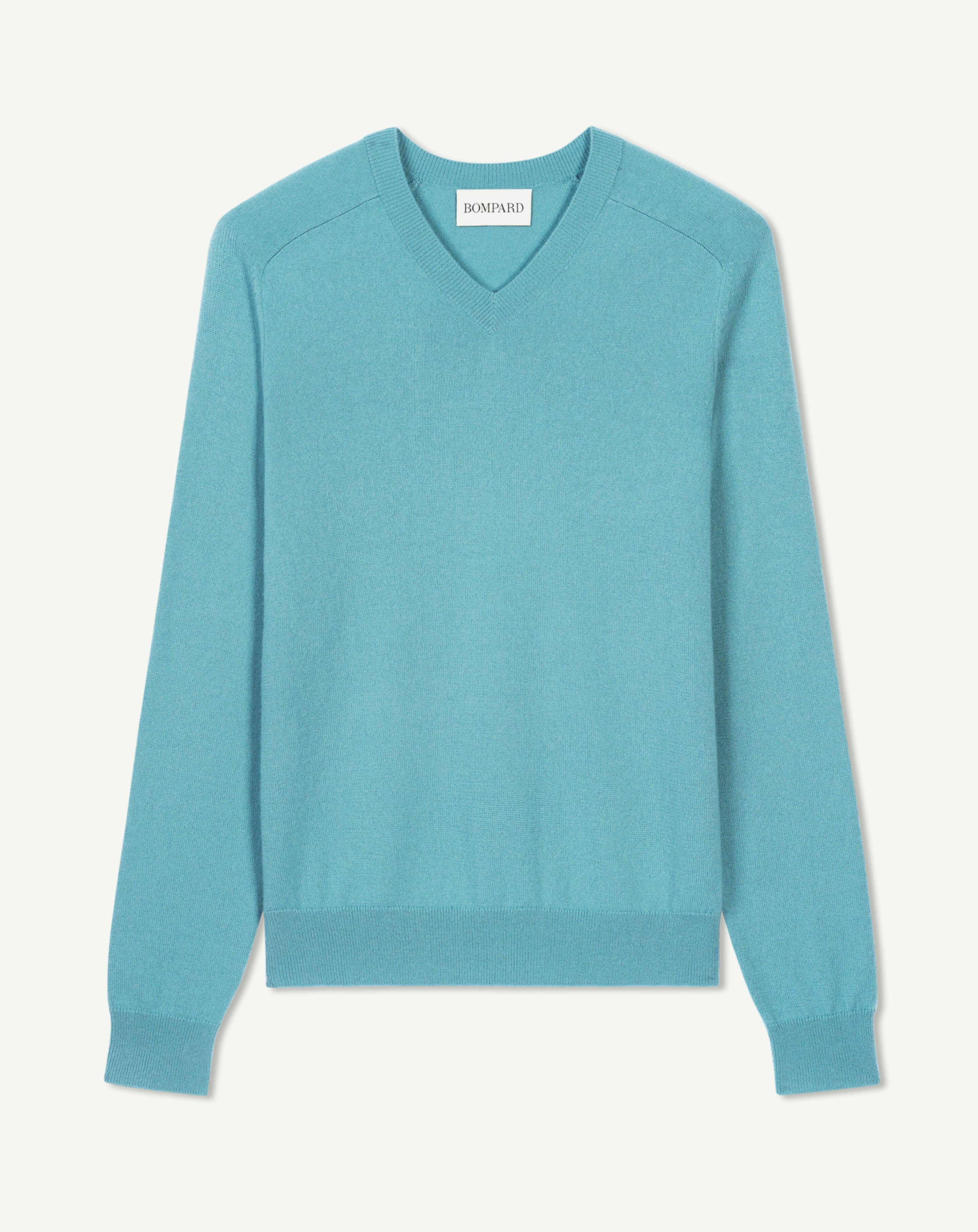 Pull V manches marteau-BLEU ARCHIPEL-100% cachemire
