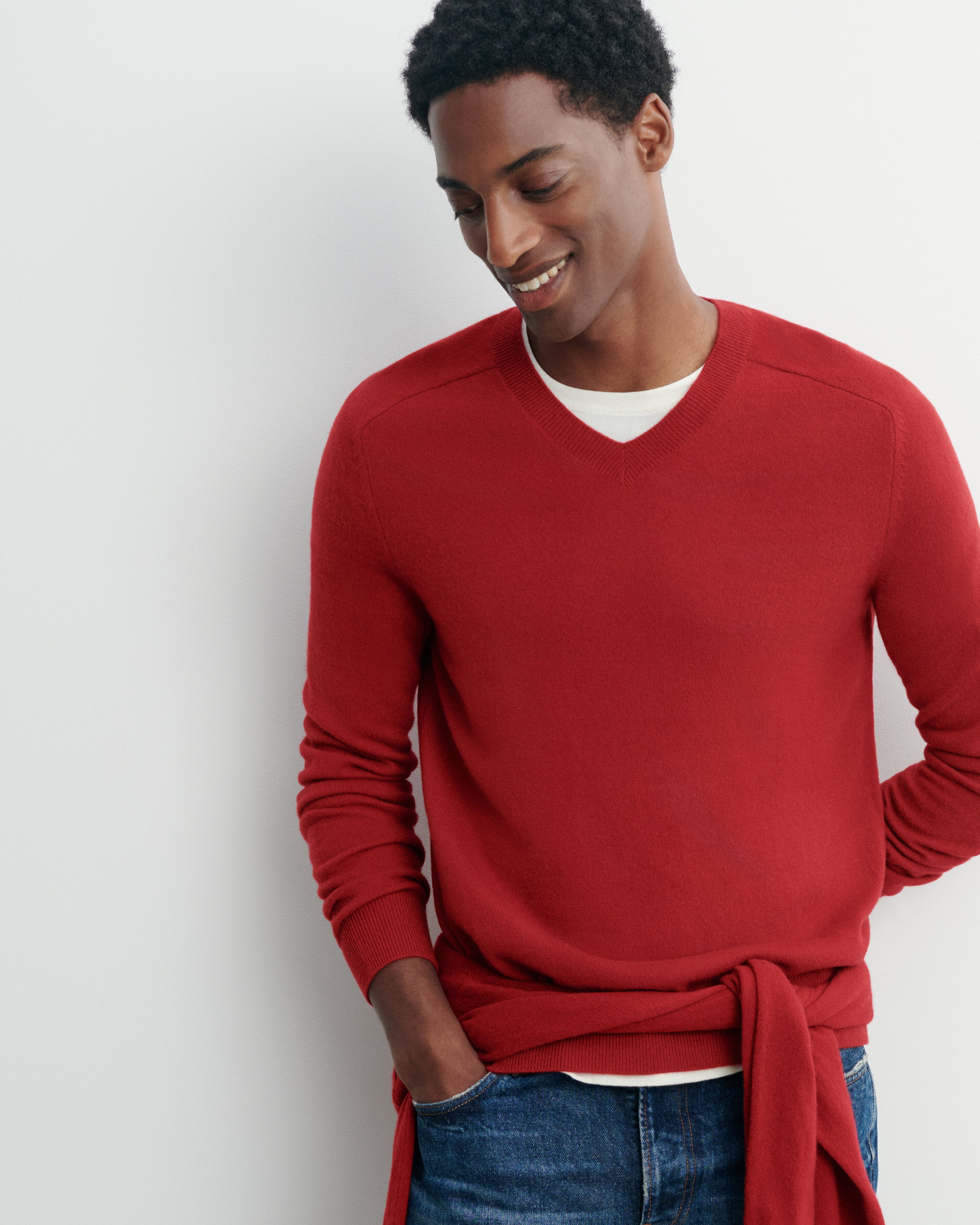 Pull V manches marteau-ROUGE TANGO-100% cachemire