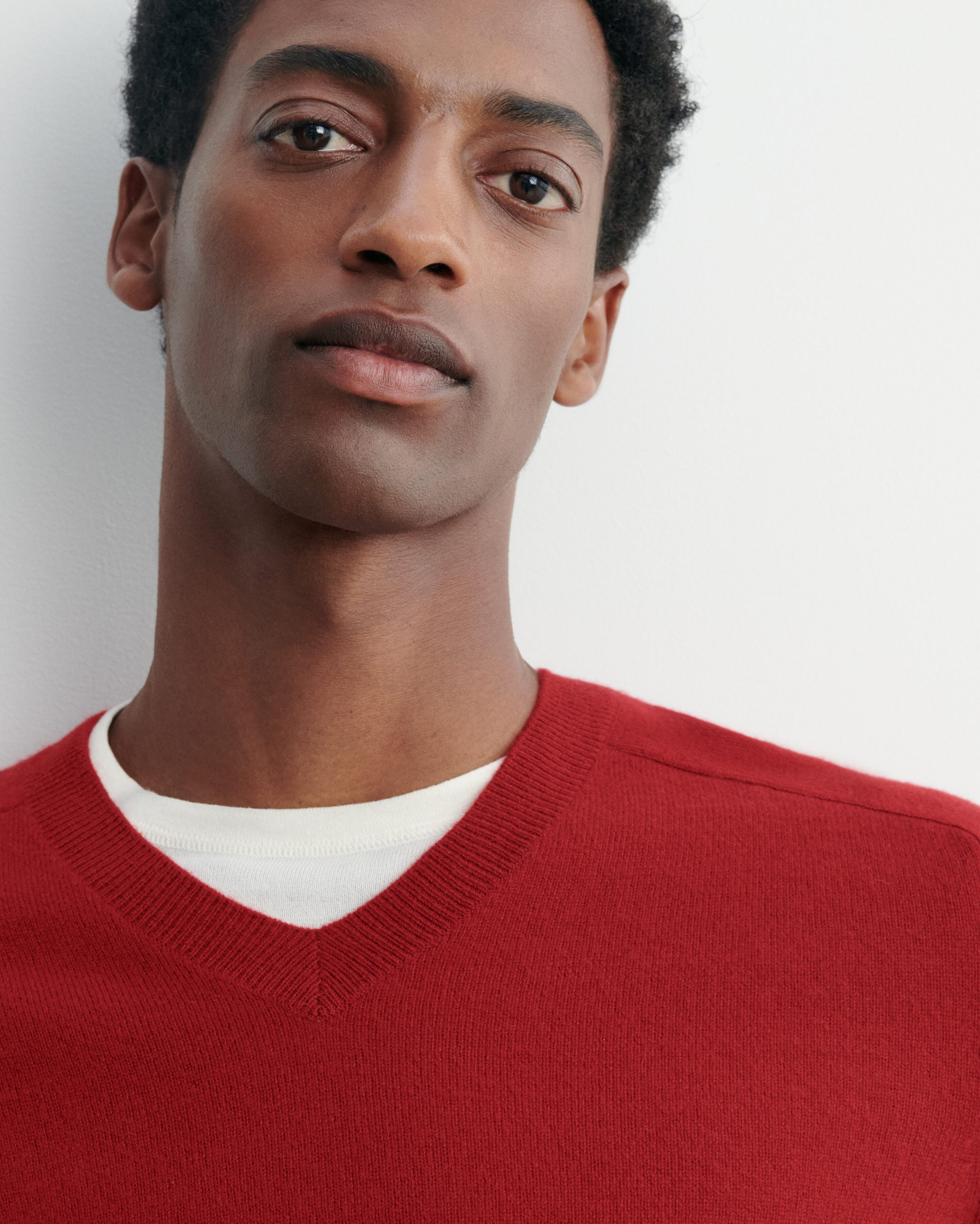 Pull V manches marteau-ROUGE TANGO-100% cachemire