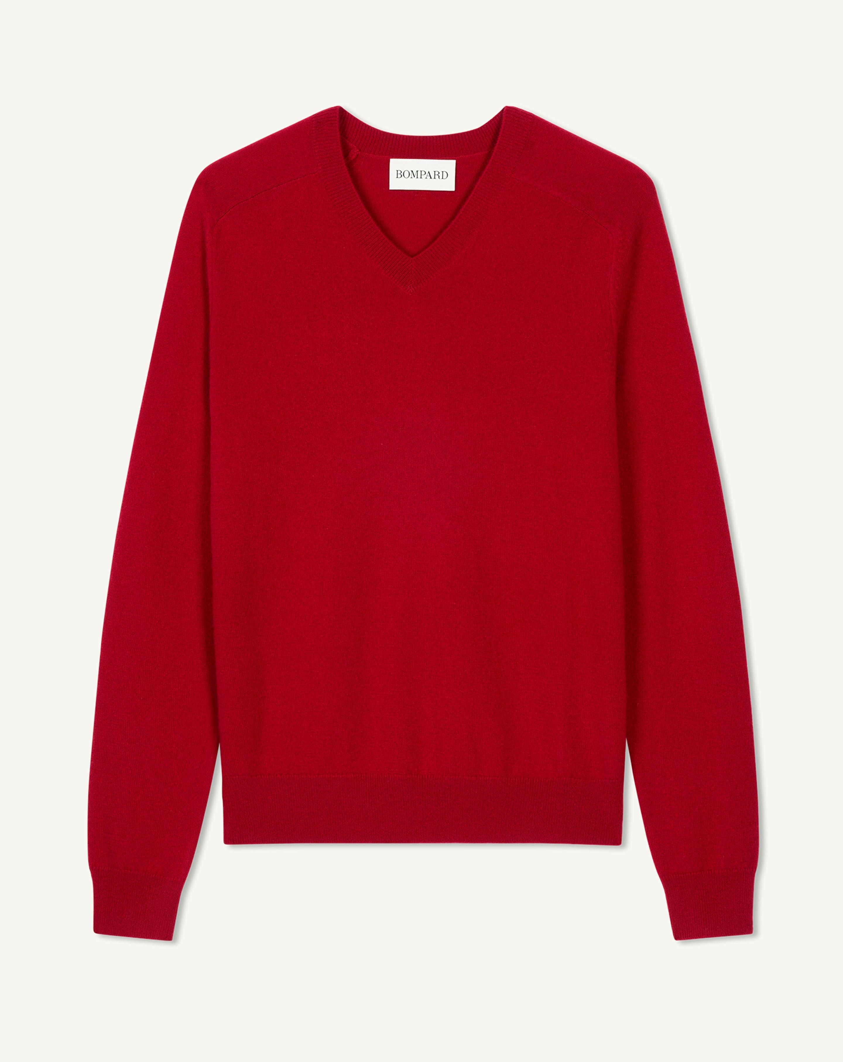 Pull V manches marteau-ROUGE TANGO-100% cachemire