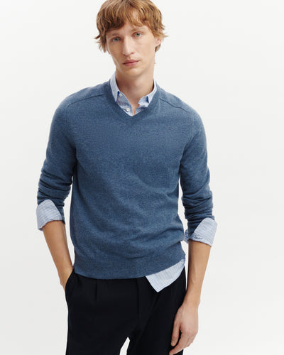 Pull V manches marteau-BLEU AVERSE-100% cachemire