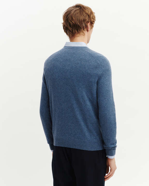 Pull V manches marteau-BLEU AVERSE-100% cachemire