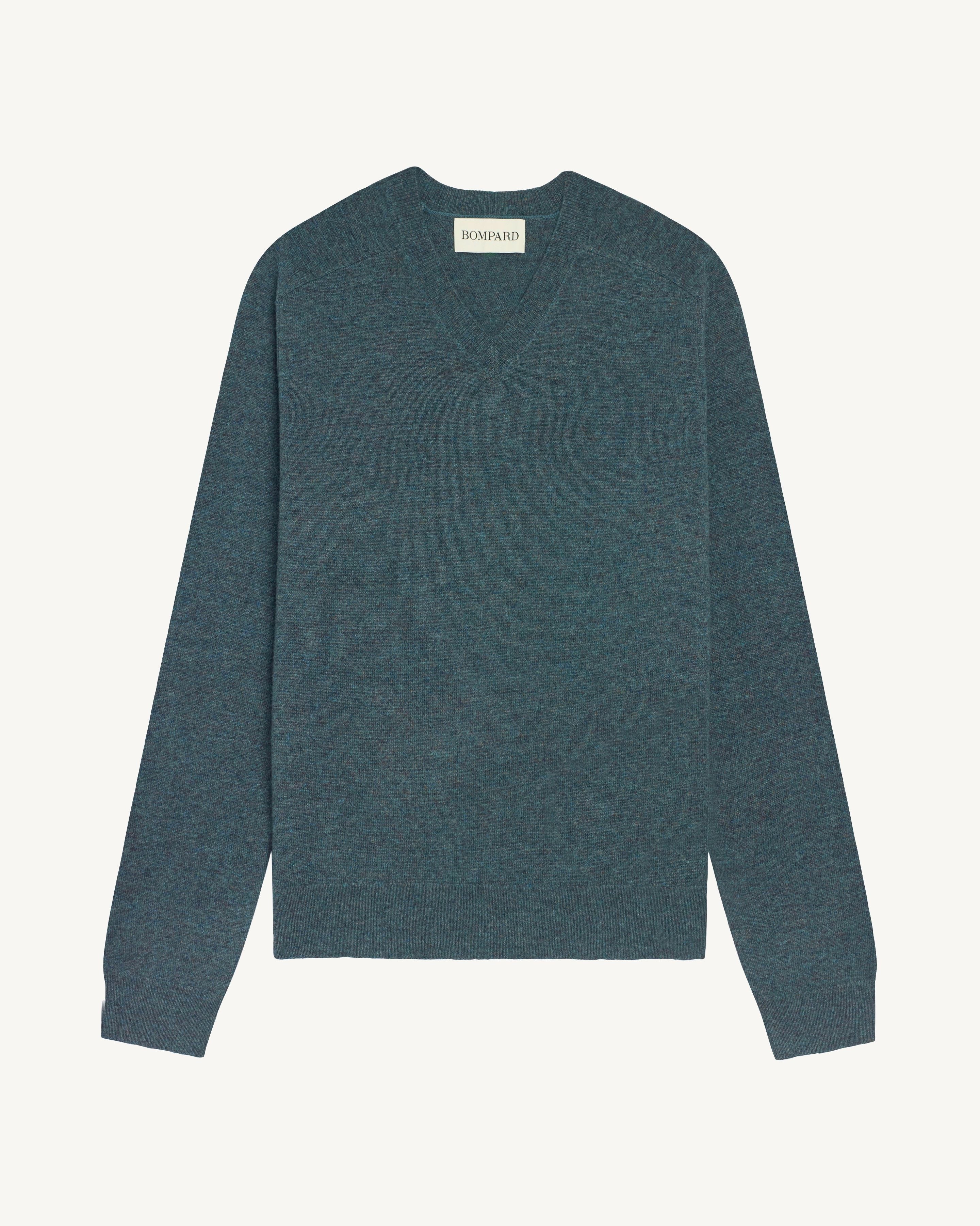 Pull V manches marteau-BLEU GRANIT-100% cachemire