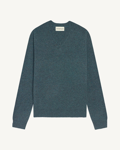 Pull V manches marteau-BLEU GRANIT-100% cachemire