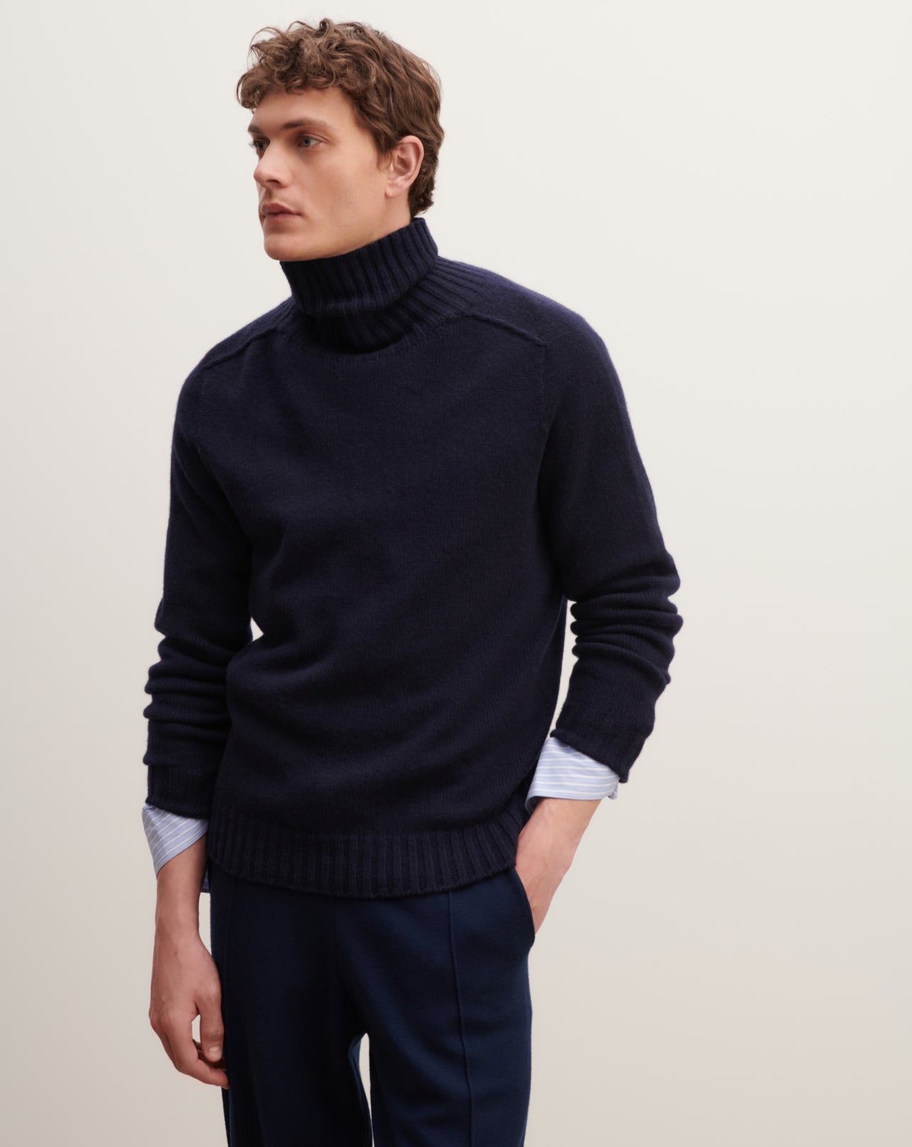 Pull col roulé sans coutures-MARINE-100% CACHEMIRE