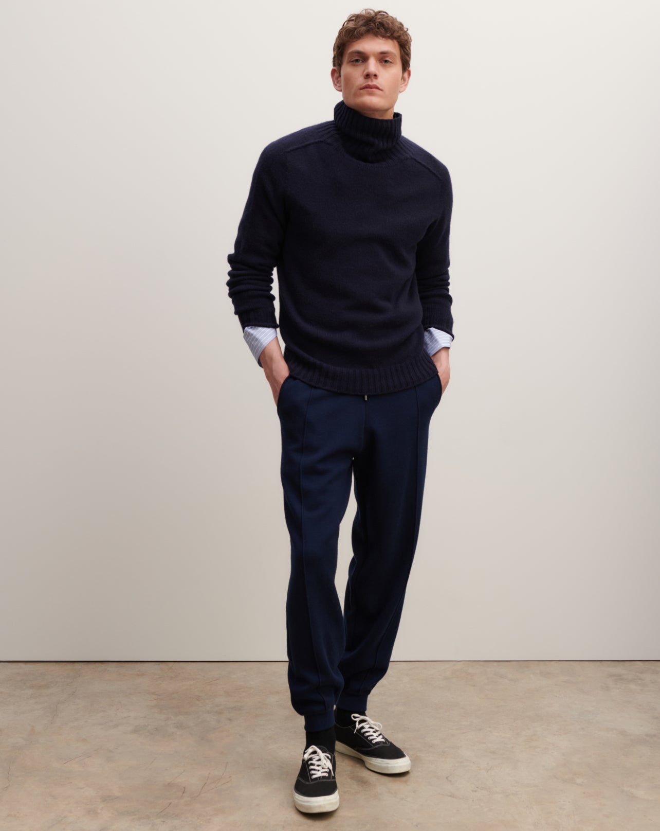 Pull col roulé sans coutures-MARINE-100% CACHEMIRE