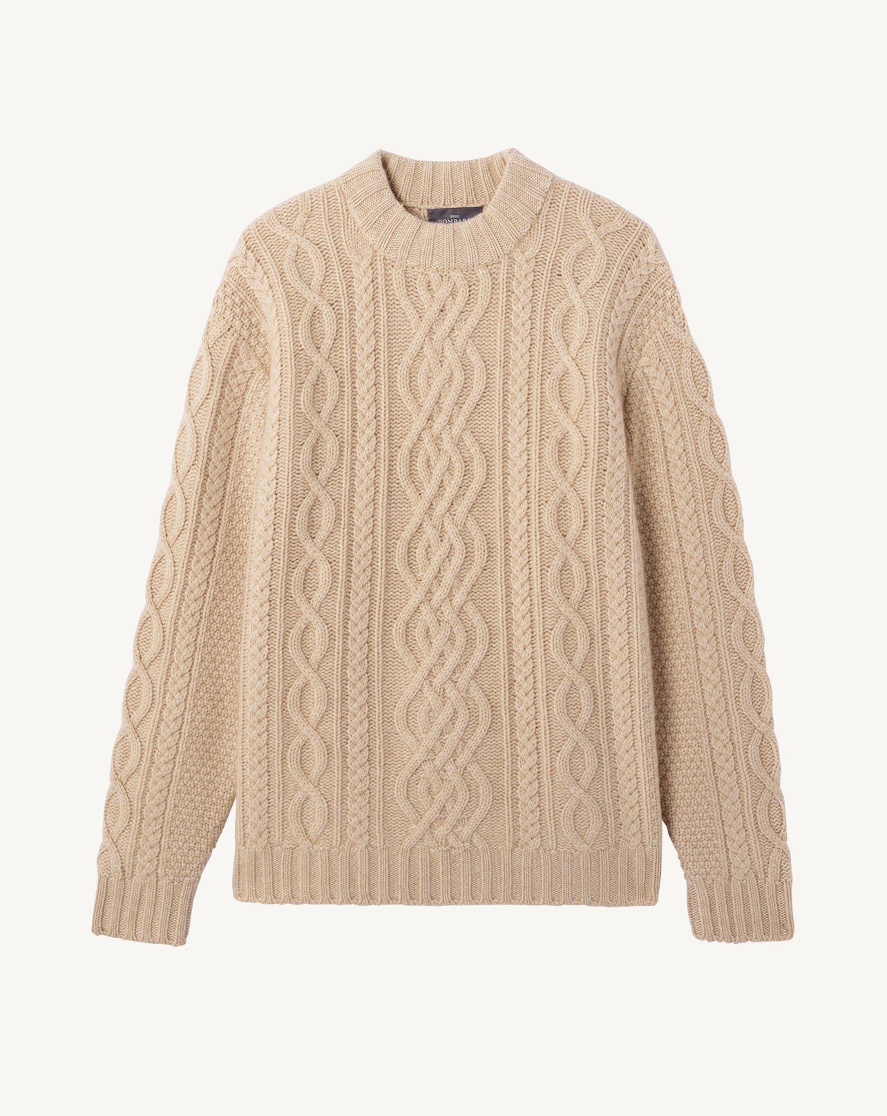 Pull col rond à torsades-BEIGE-100% CACHEMIRE