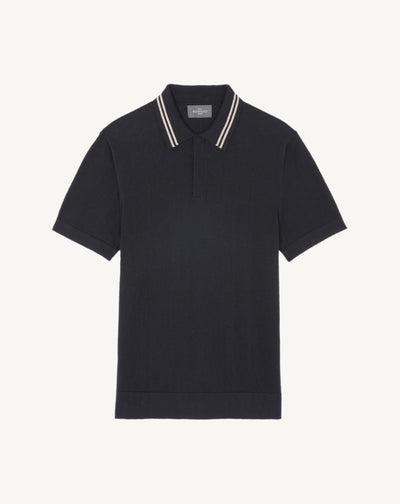 Polo rayures-NOIR/TOURTERELLE-85% pima coton 15% cachemire