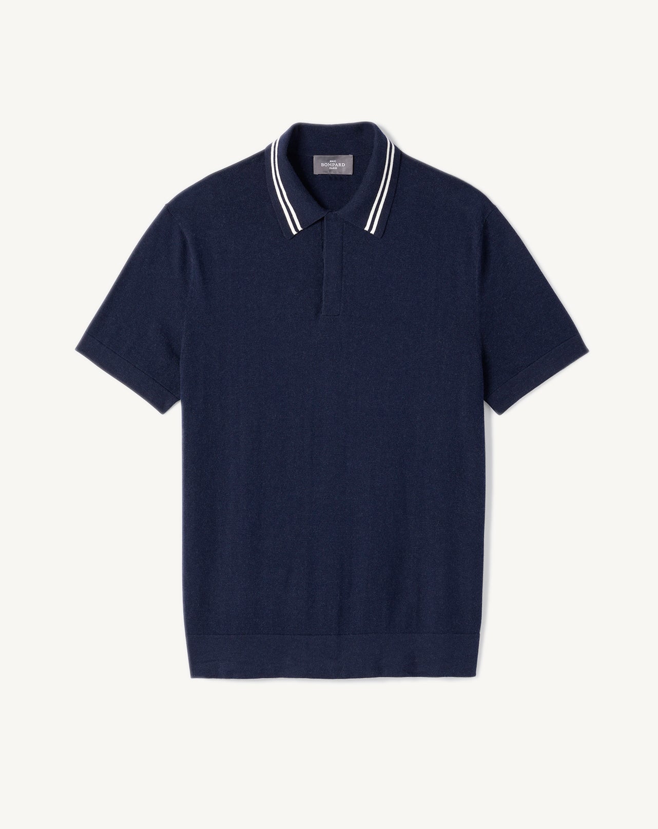 Polo ultrafin rayures au col-MARINE/NATUREL-85% PIMA COTON 15% CACHEMIRE