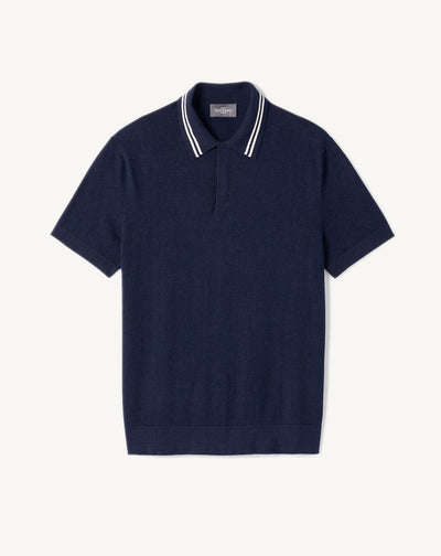 Polo ultrafin rayures au col-MARINE/NATUREL-85% PIMA COTON 15% CACHEMIRE