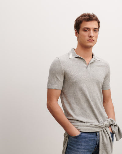 Polo rayures-GRIS ARGENTE/NATUREL-85% pima coton 15% cachemire