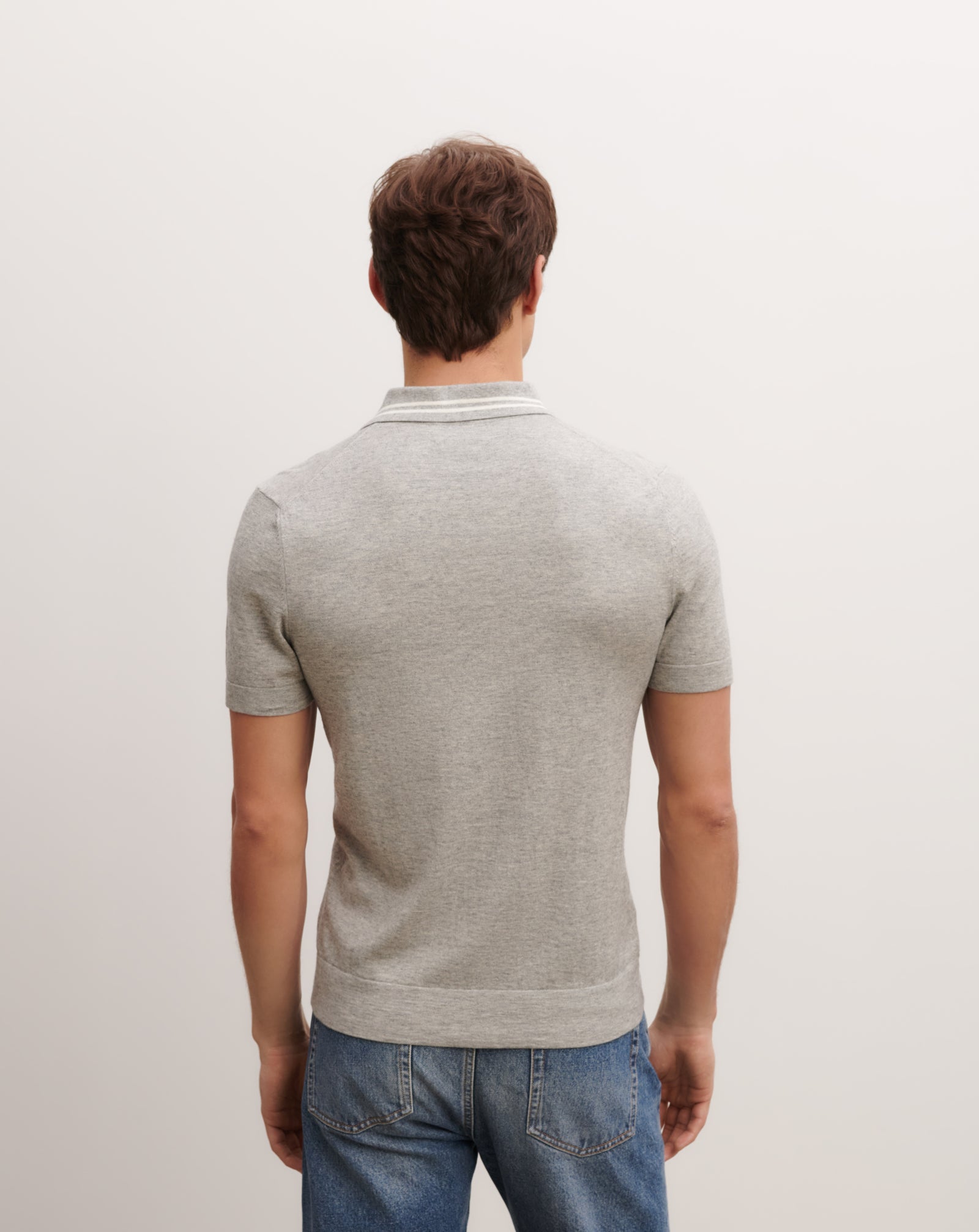 Polo rayures-GRIS ARGENTE/NATUREL-85% pima coton 15% cachemire
