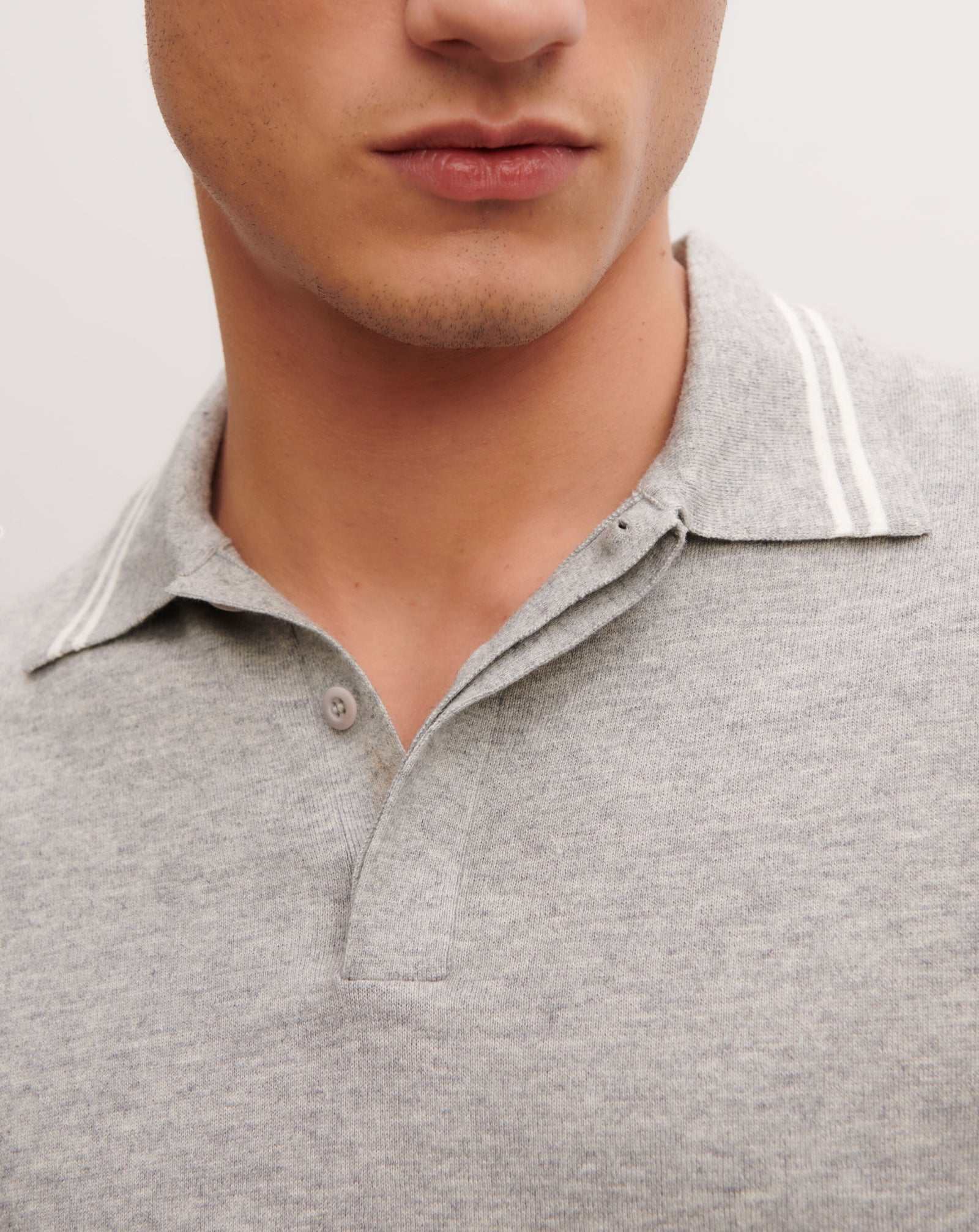Polo rayures-GRIS ARGENTE/NATUREL-85% pima coton 15% cachemire