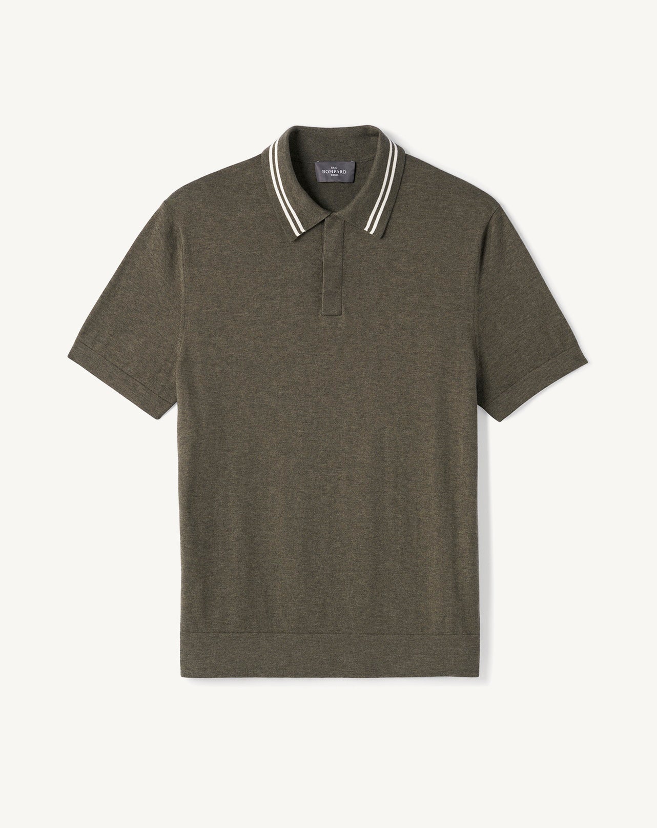 Polo ultrafin rayures au col-KAKI OMBRE/NATUREL-85% PIMA COTON 15% CACHEMIRE