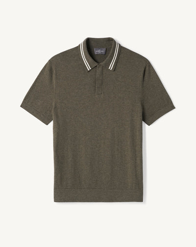 Polo ultrafin rayures au col-KAKI OMBRE/NATUREL-85% PIMA COTON 15% CACHEMIRE