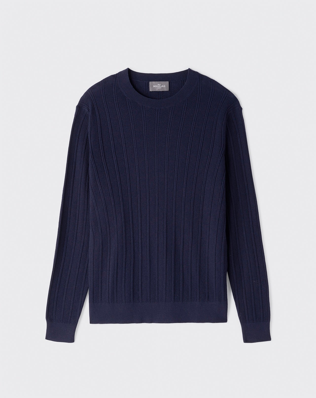 Pull col rond point fantaisie-MARINE-85% PIMA COTON 15% CACHEMIRE