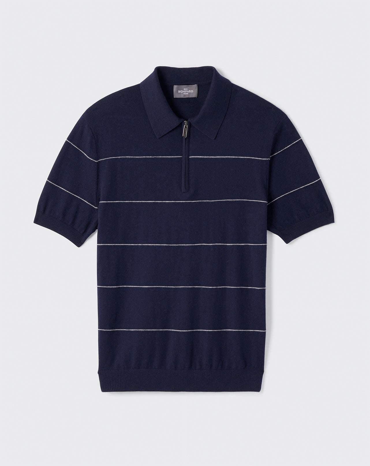 Polo marinière ultrafin zippé-MARINE/NATUREL-85% PIMA COTON 15% CACHEMIRE