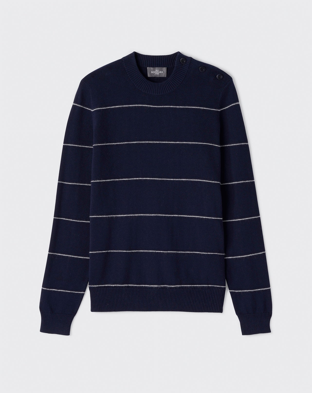 Pull col rond marinière-MARINE/NATUREL-85% PIMA COTON 15% CACHEMIRE