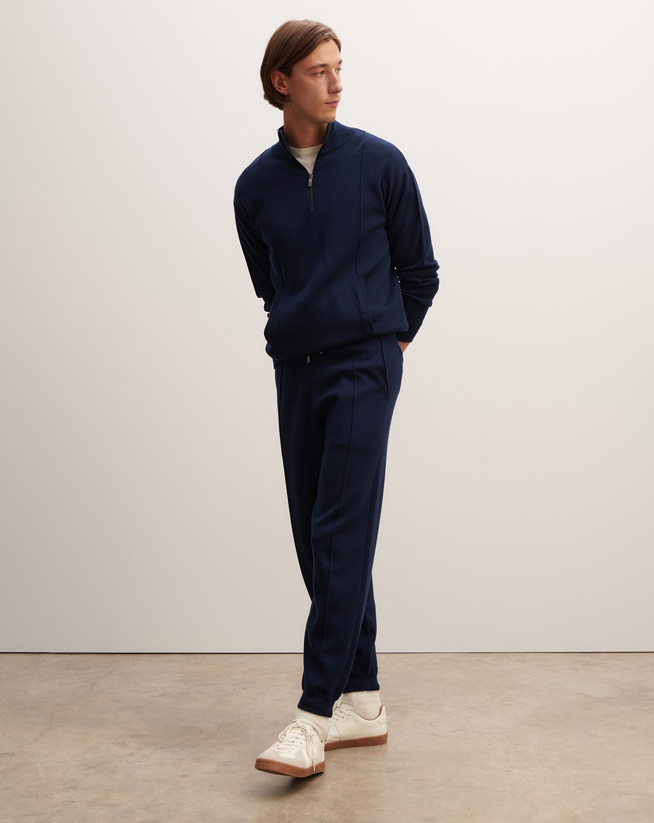 Pantalon casual double face-MARINE-100% LAINE