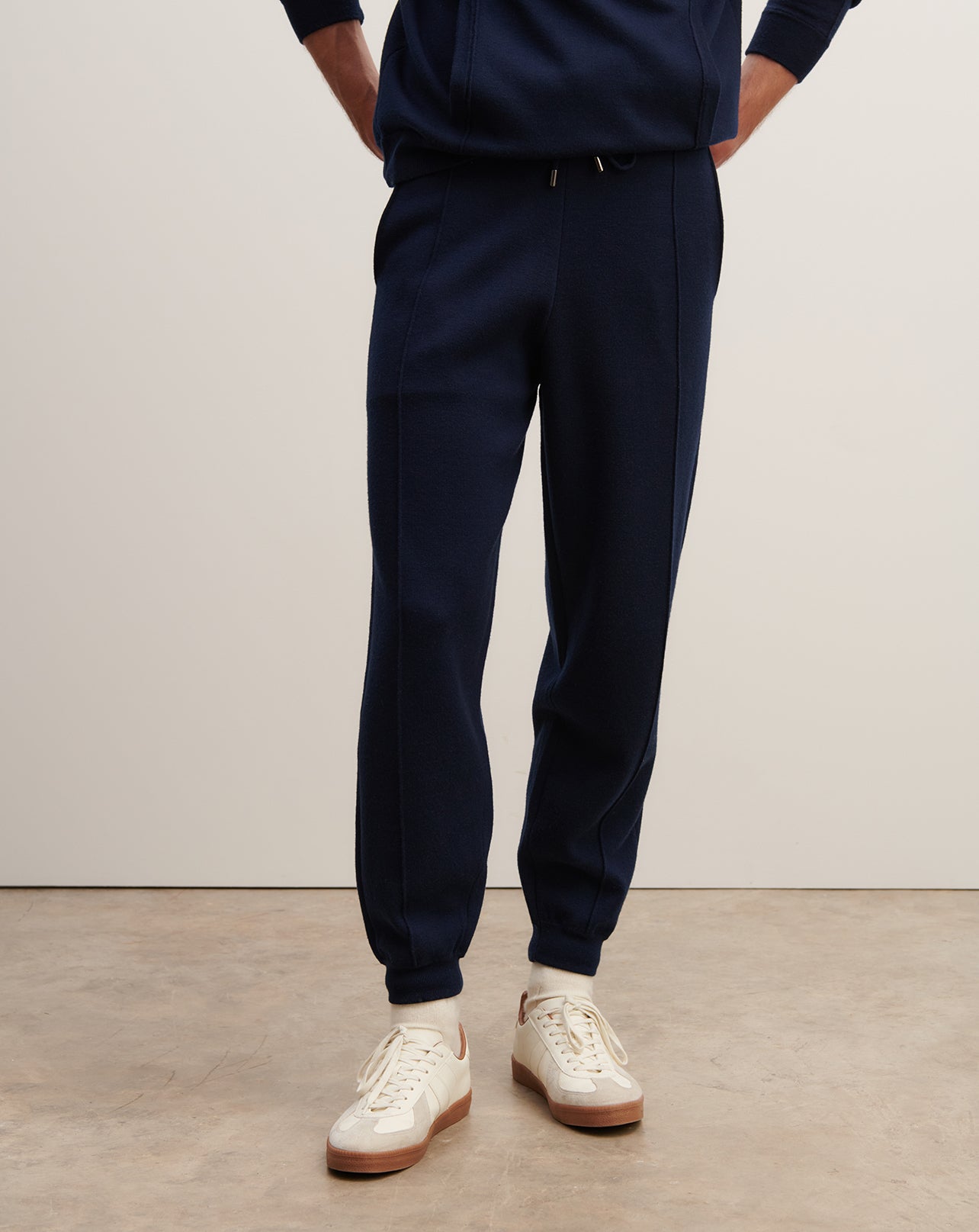 Pantalon casual double face-MARINE-100% LAINE