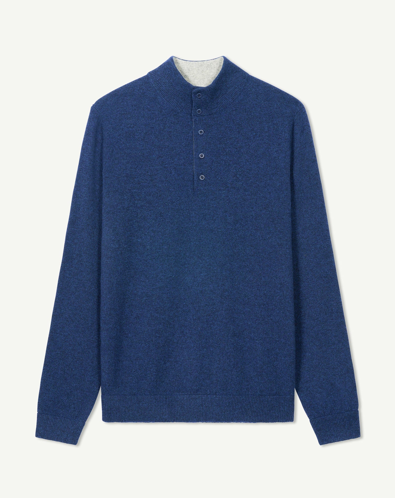 Pull col montant bicolore-BLEU NOCTURNE/GRIS ARGENTE-100% laine