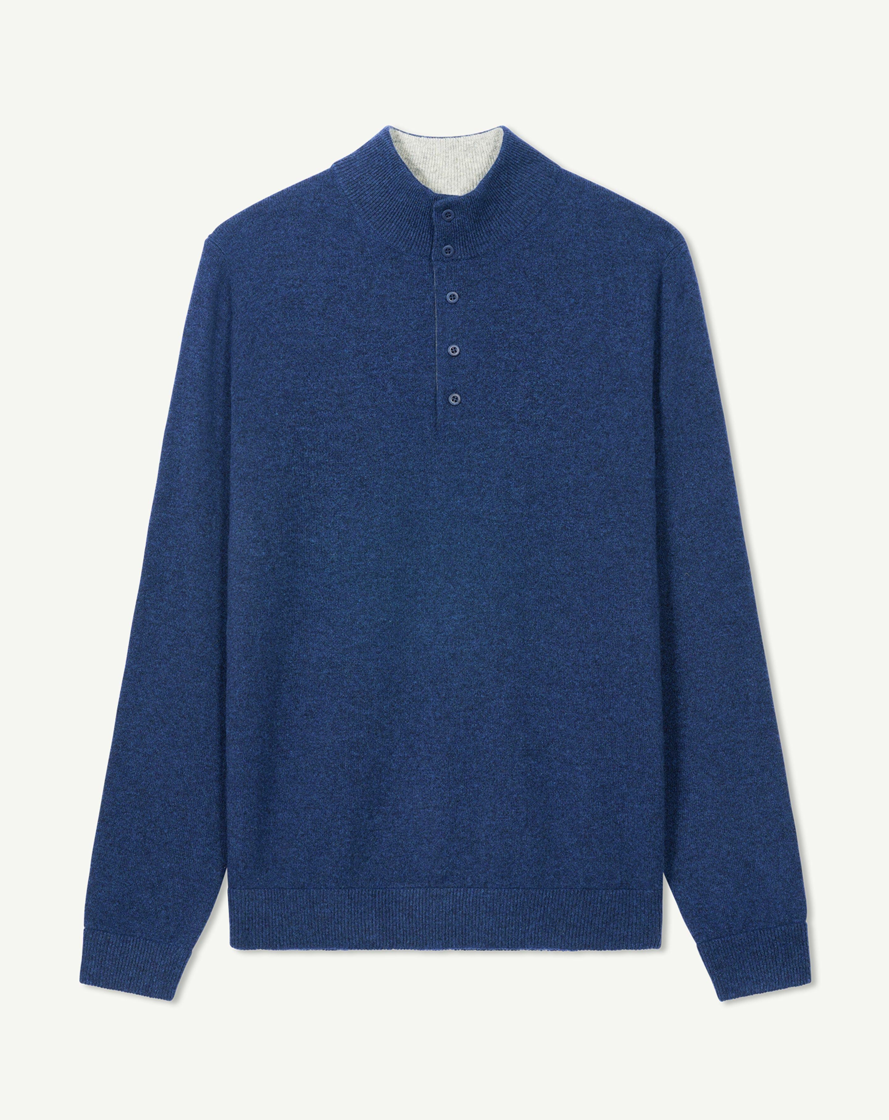Pull col montant bicolore-BLEU NOCTURNE/GRIS ARGENTE-100% laine