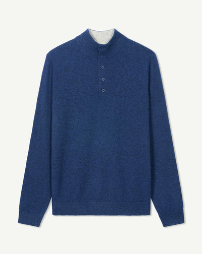 Pull col montant bicolore-BLEU NOCTURNE/GRIS ARGENTE-100% laine