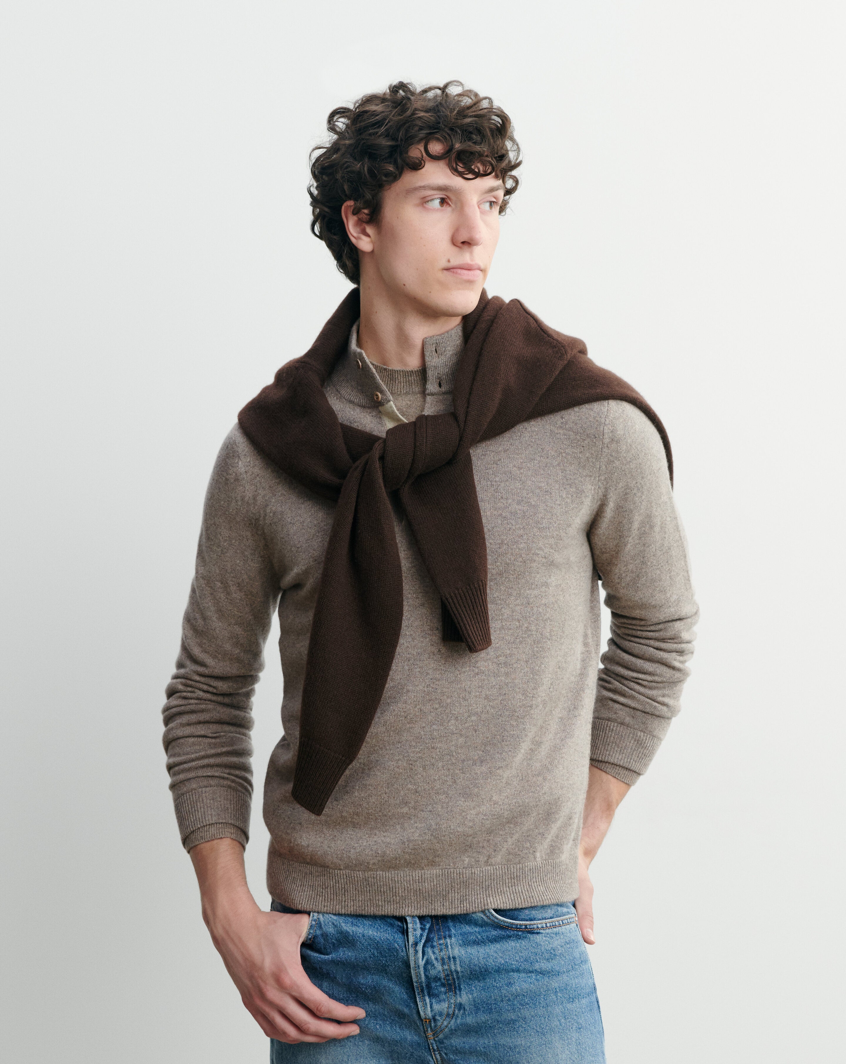 Pull col montant bicolore-MILLET/AVOINE-100% cachemire