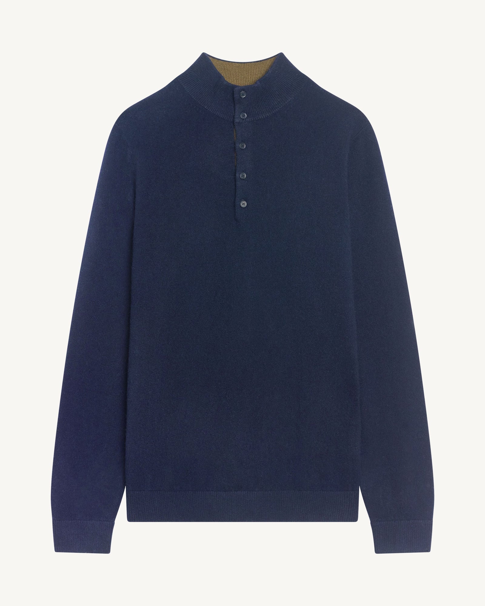 Pull col montant bicolore-MARINE/OLIVE-100% cachemire