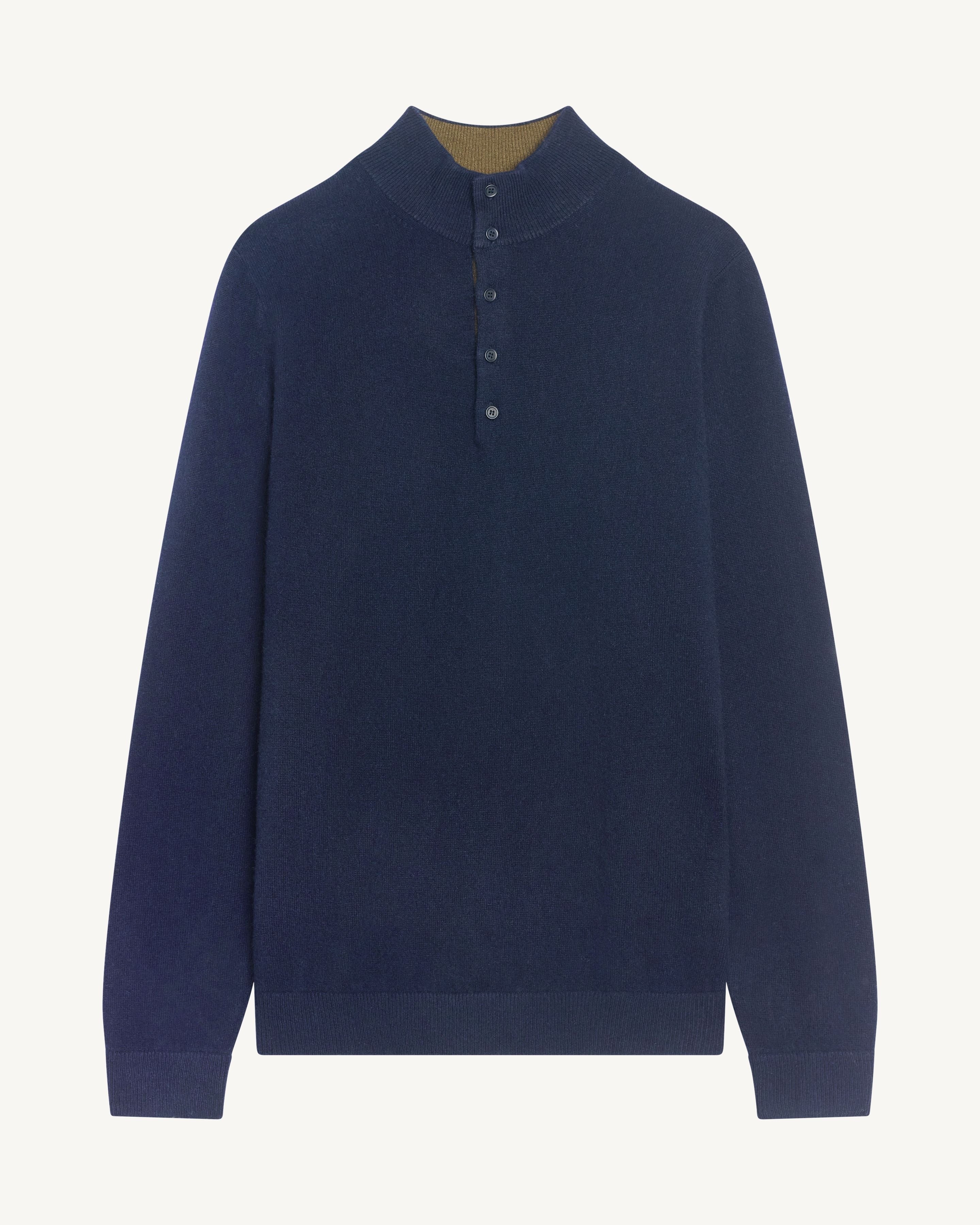 Pull col montant bicolore-MARINE/OLIVE-100% cachemire