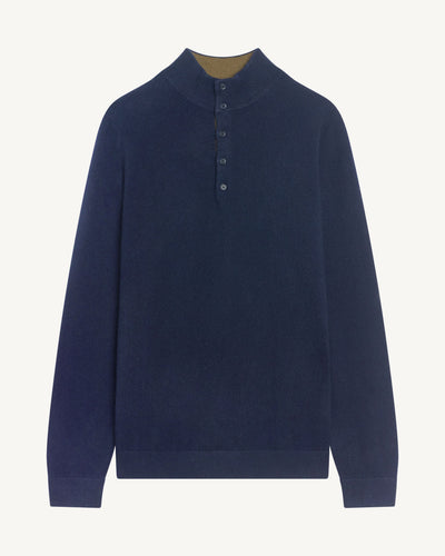 Pull col montant bicolore-MARINE/OLIVE-100% cachemire