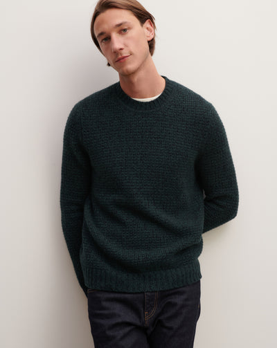 Pull col rond mouliné-VERT ZURICH/NOIR-100% cachemire