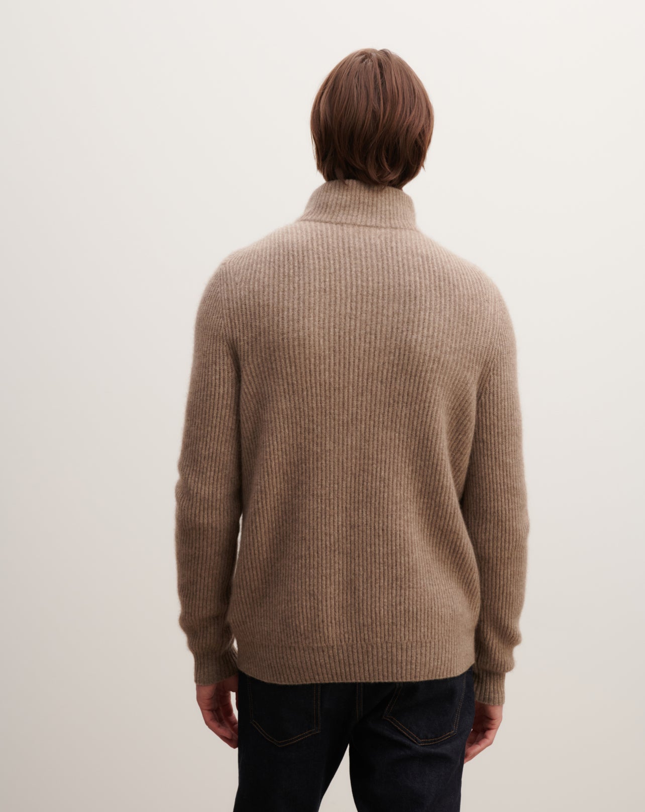 Ribbed zip-neck pullover in Cashmere, Yak Men taupe brown | Eric