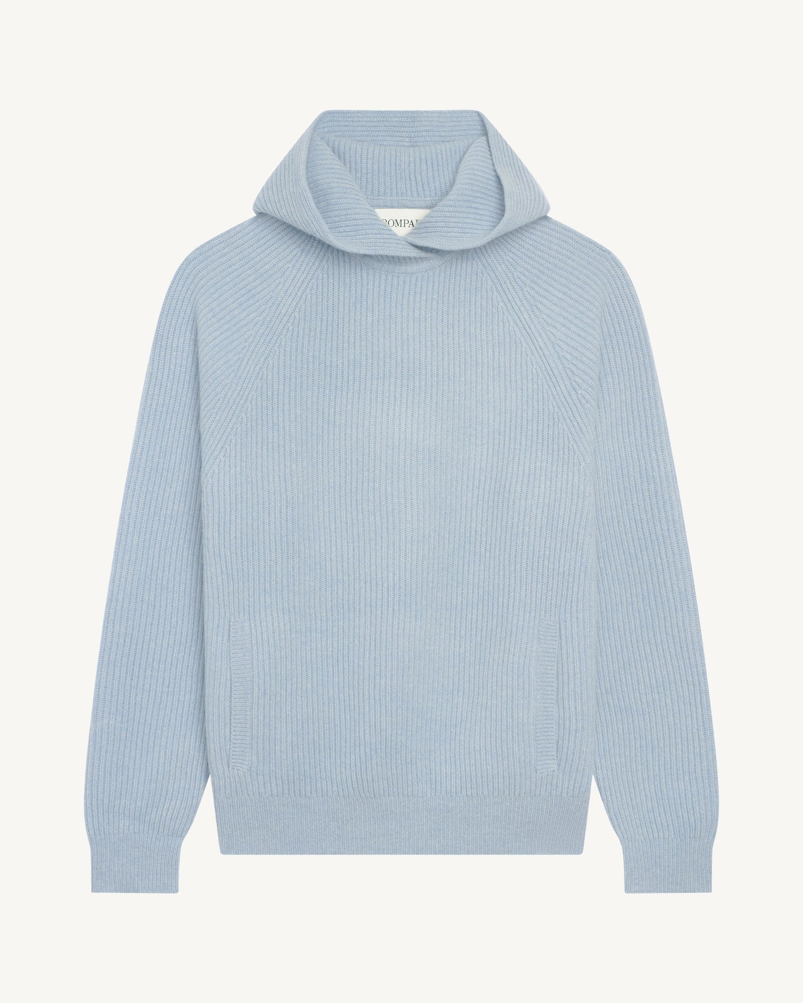 Pull à capuche à côtes-BLEU GLACIER-100% cachemire